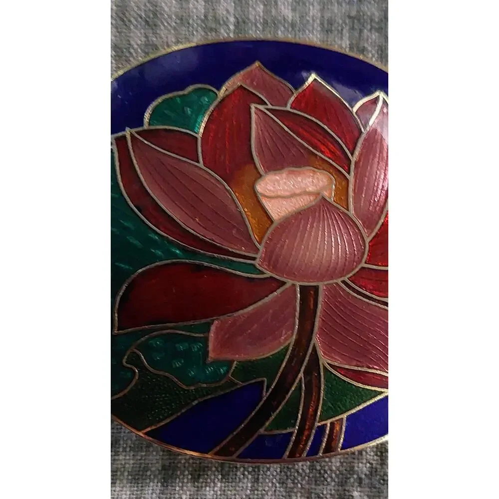 Pink Red Cloisonne Lotus Guilloche Enamel Buckle